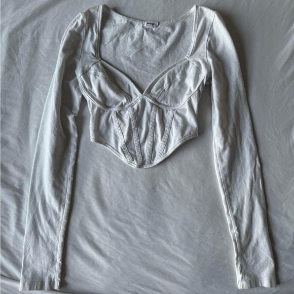 White Corset-Style Long Sleeve Crop Top - Size XXS - Picture 1 of 2